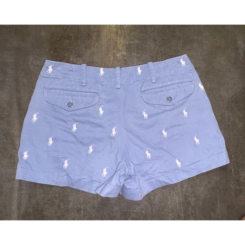 Polo Ralph Lauren Shawna Shorts! Dusty Blue W White Polo Players All Over Size 2 - Picture 5 of 7